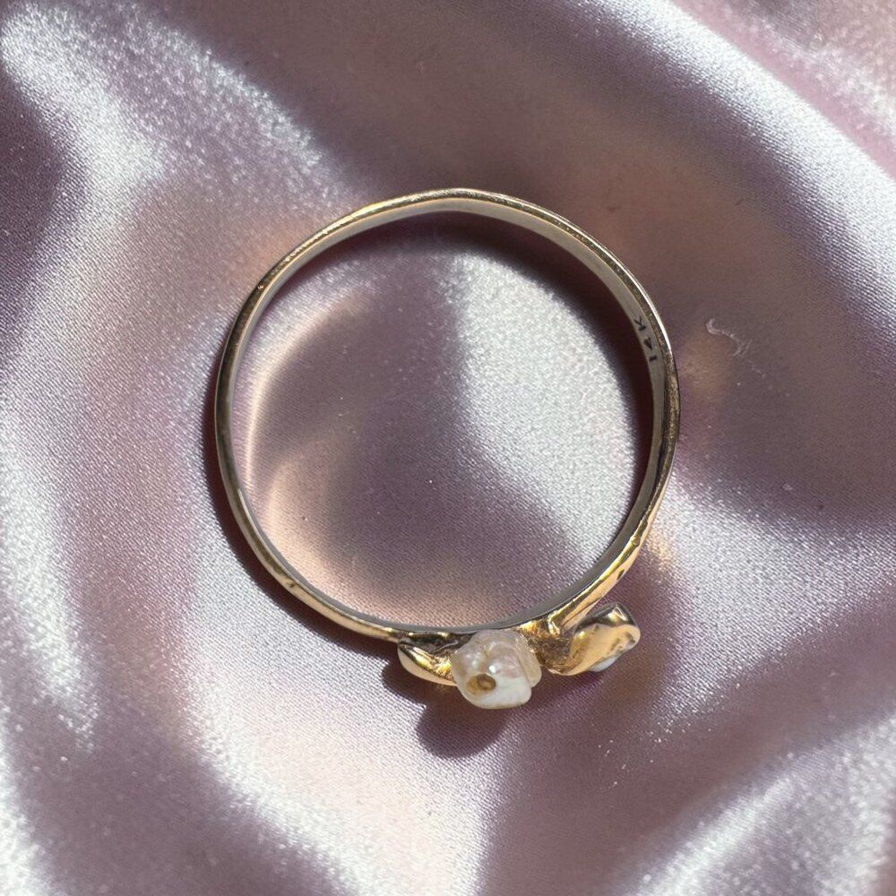 ANTIQUE- Art Nouveau - 14K Gold- Baroque Pearl & Seed Pearl Ring -Size 6.5 -1.2g - Picture 15 of 17